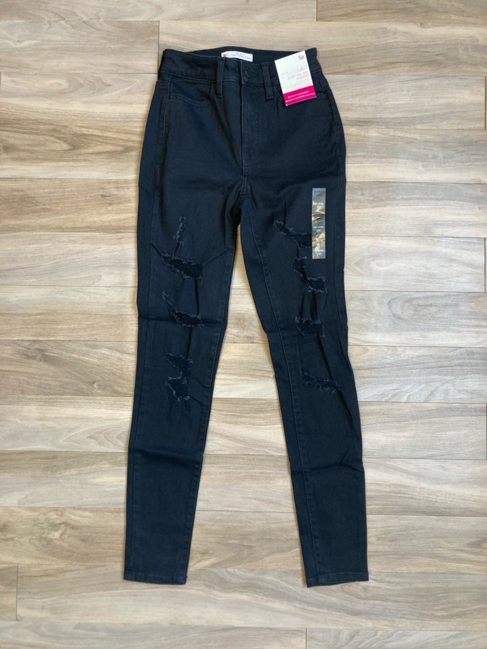 SO curvy super high rise jegging black distressed destroyed  0 / 24 junior - Picture 5 of 17